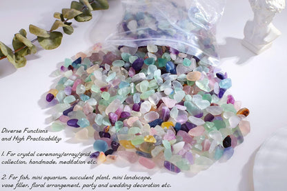 QINJIEJIE Fluorite Aquarium Gravel Rocks Decor Polished Tumbled Stones Chips Stone Crushed Healing Crystal Quartz Gemstone Bulk for Vase Filler Fish Tank Pea Gravel Fountain Potted 0.55lbs