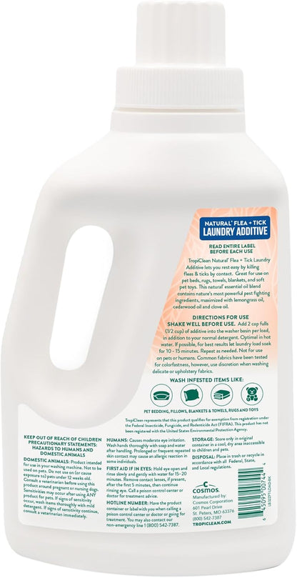 TropiClean Flea and Tick Laundry Additive, Laundry Detergent Booster, Safe for Dogs, Cats, & Home, Powerful Treatment Laundry Addition, 32oz