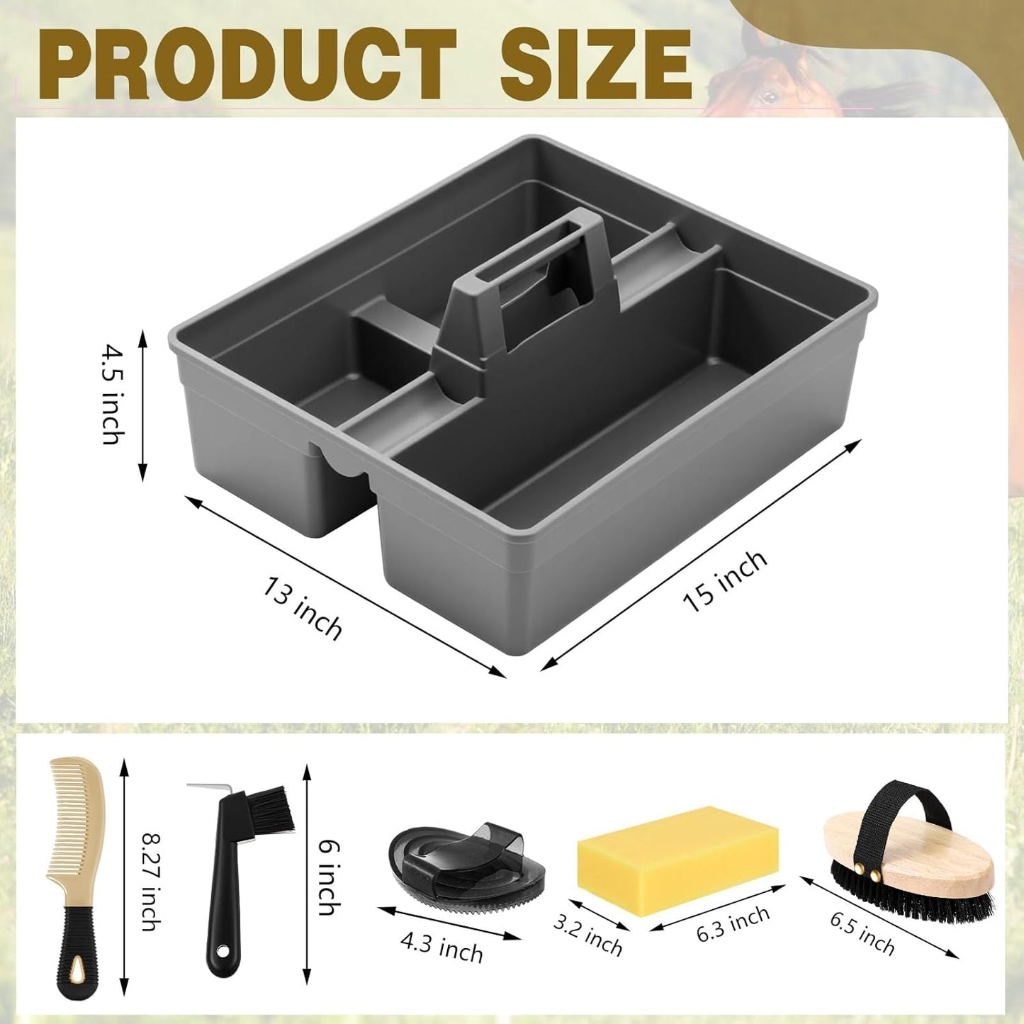 Abbylike 6 Pieces Horse Grooming Tote Kit Plastic Storage Grooming Bag for Horses Durable Tote Tack Box Organizer with Handle Horse Brush Sets Cleaning Caddy Supplies(Gray)