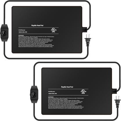 8x12 Inch Reptile Heating Pad with Temperature Controller Waterproof Under Tank Adjustable Terrarium Heat Mats for Reptiles, Amphibians & Small Pets, 2 Pack