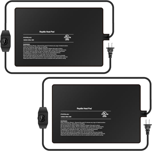 8x12 Inch Reptile Heating Pad with Temperature Controller Waterproof Under Tank Adjustable Terrarium Heat Mats for Reptiles, Amphibians & Small Pets, 2 Pack