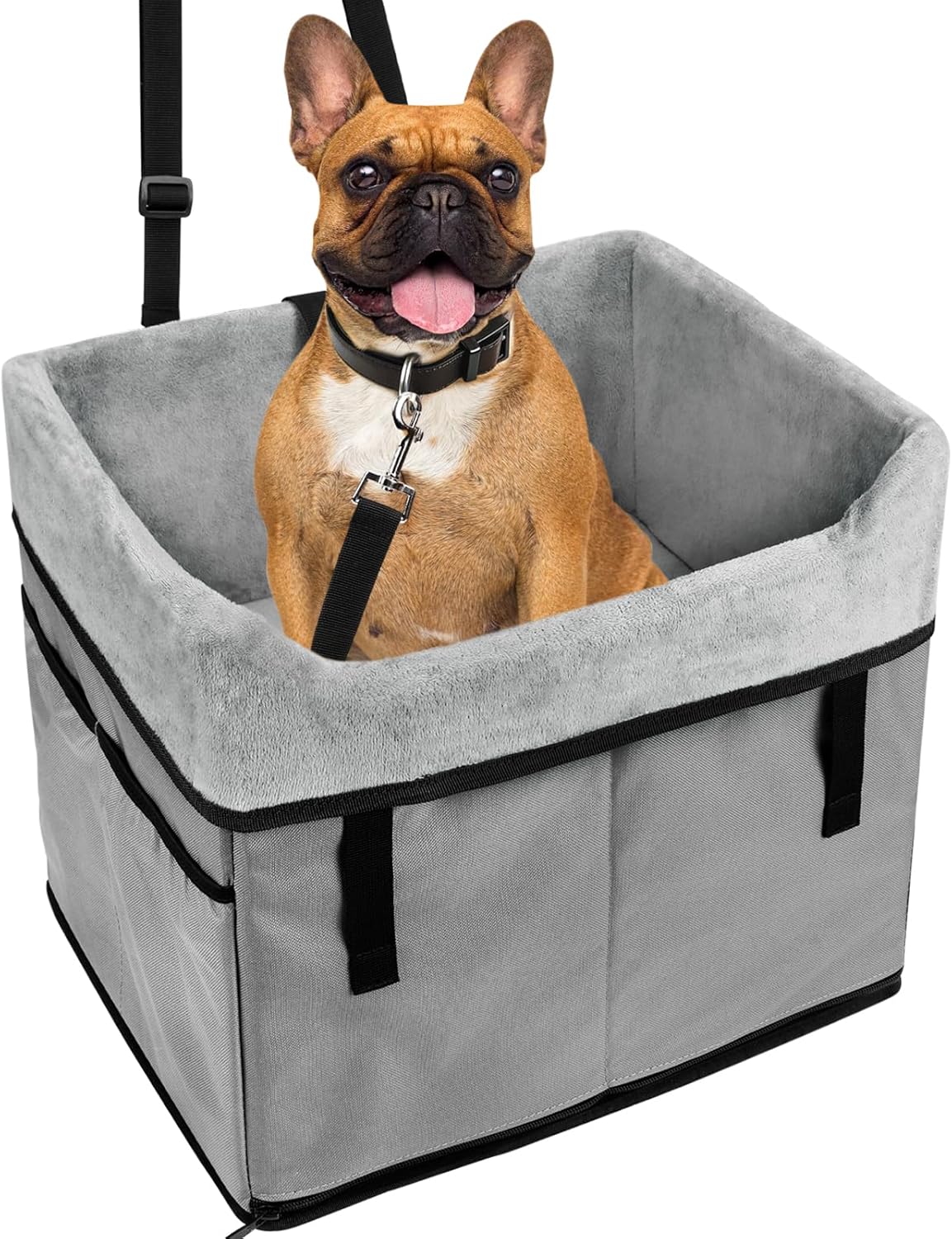 Vivifying Dog Car Seats for Small Dogs, Portable Dog Booster Car Seat with Storage Pockets and Safety Belt, Comfortable Travel Bed for Small Pets Up to 25lbs (Gray)