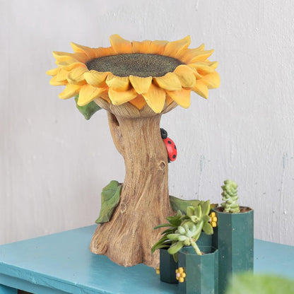 Sunflower Polyresin Bird Bath, Sunflower Resin Bird Bath | Outdoor Sunflower Resin Bird Bath with Ladybird Detail,Wild Bird Feeder
