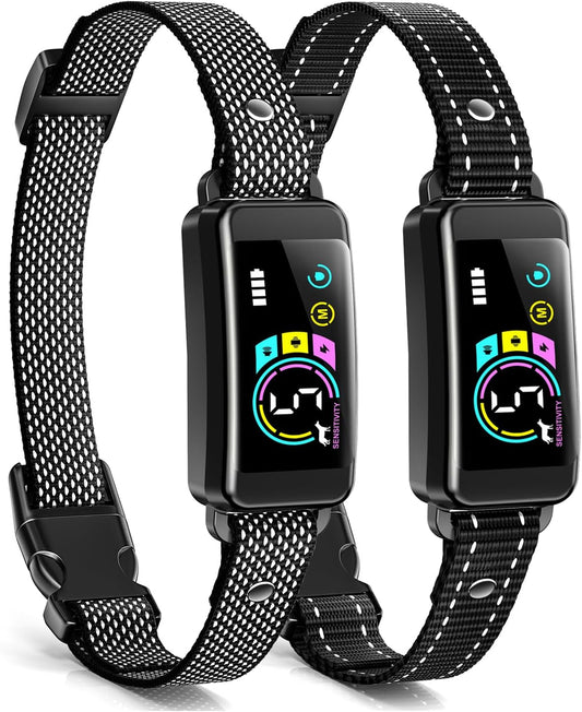 Bark Collar 2 Pack, Dog Bark Collar for Large Medium Small Dogs, Rechargeable Anti Barking Training Collar with Beep Vibration, Smart Collar with 5 Adjustable Sensitivity