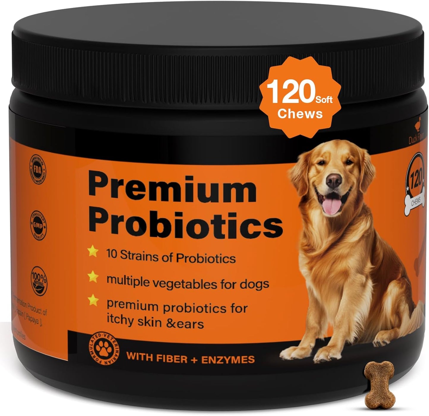 Dog Probiotics Chews for Digestive and Immune Support, Tasty Soft Chews for All Breeds and Ages, Duck Flavor Daily Supplement, 120 Count, Holiday Wellness Treats for Dogs