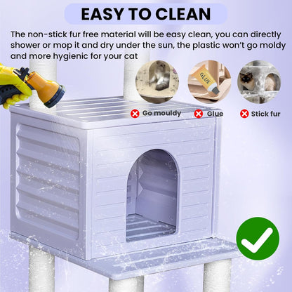 61.5” Indoor and Outdoor Cat Tree Tower, Cat House for Outdoor Cats, Weatherproof Large Cat Condo with Scratching Posts for Catio