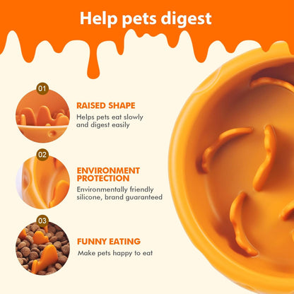 Silicone Slow Feeder Dog Bowls & Cat Bowls, 2 Cups Small Pet Food Bowl with Non-Slip Suction Base, Food-Grade Safe Puzzle Feeder for Small & Medium Dogs & Indoor Cats - Dishwasher & Microwave Safe