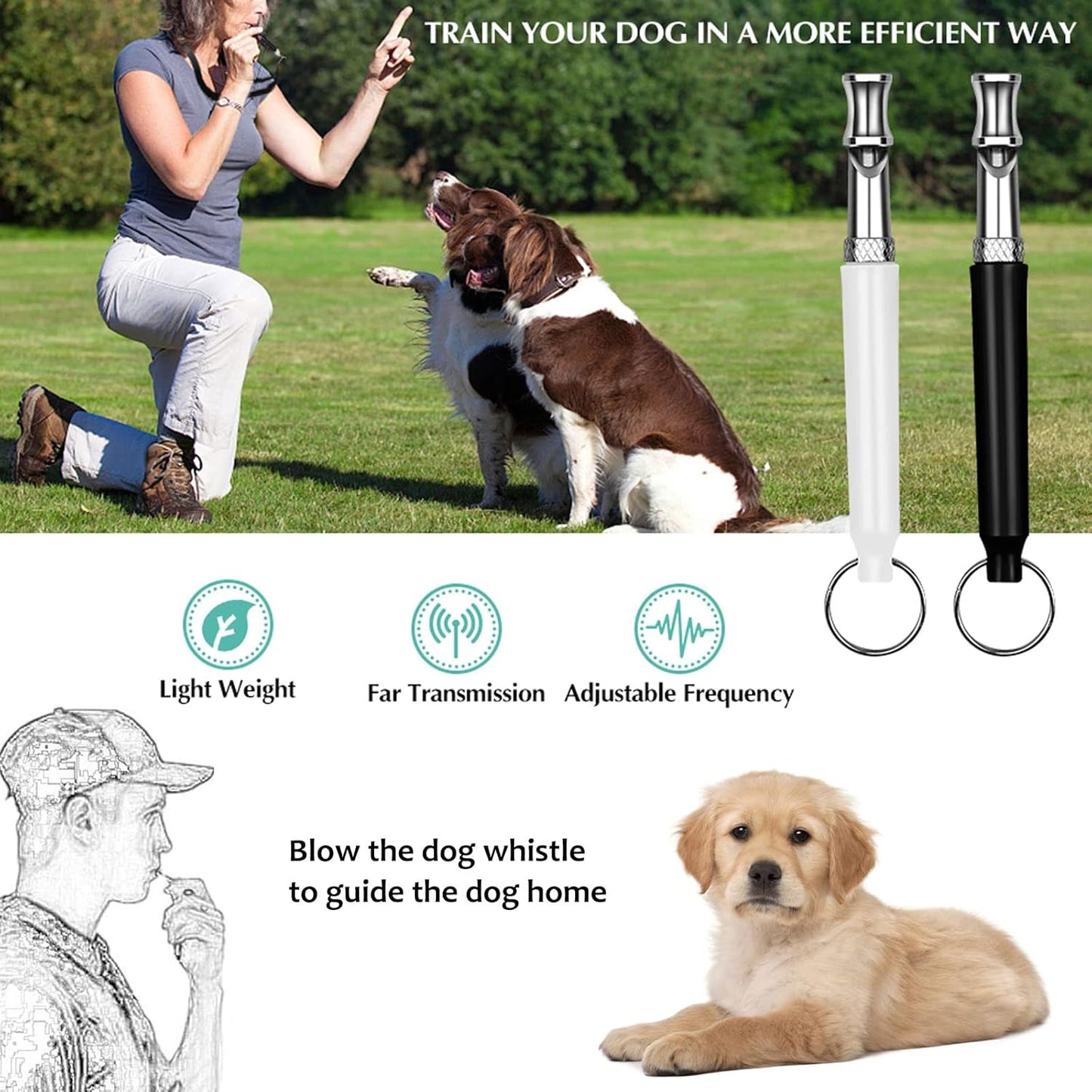 2 Pack Dog Whistle, Dog Whistle to Stop Barking Neighbors Dog, Adjustable Ultrasonic Silent Dog Whistle, Professional Recall Dog Training Whistles, with Lanyard (BD Dog Whistle)
