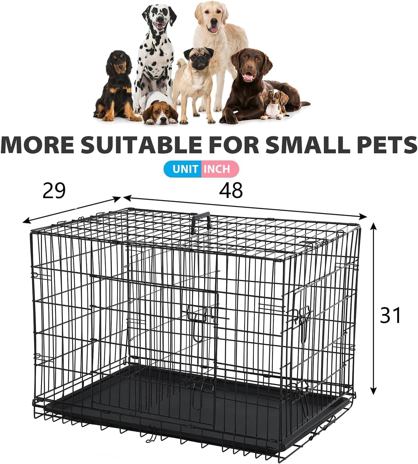 BestPet | Dog Crate | 48" | Black | Foldable Metal Kennel with Double Doors, Secure Slide-Bolt Latches, Leakproof Tray | Portable Dog Cage for Large Breeds | for Travel, Indoor & Outdoor Use