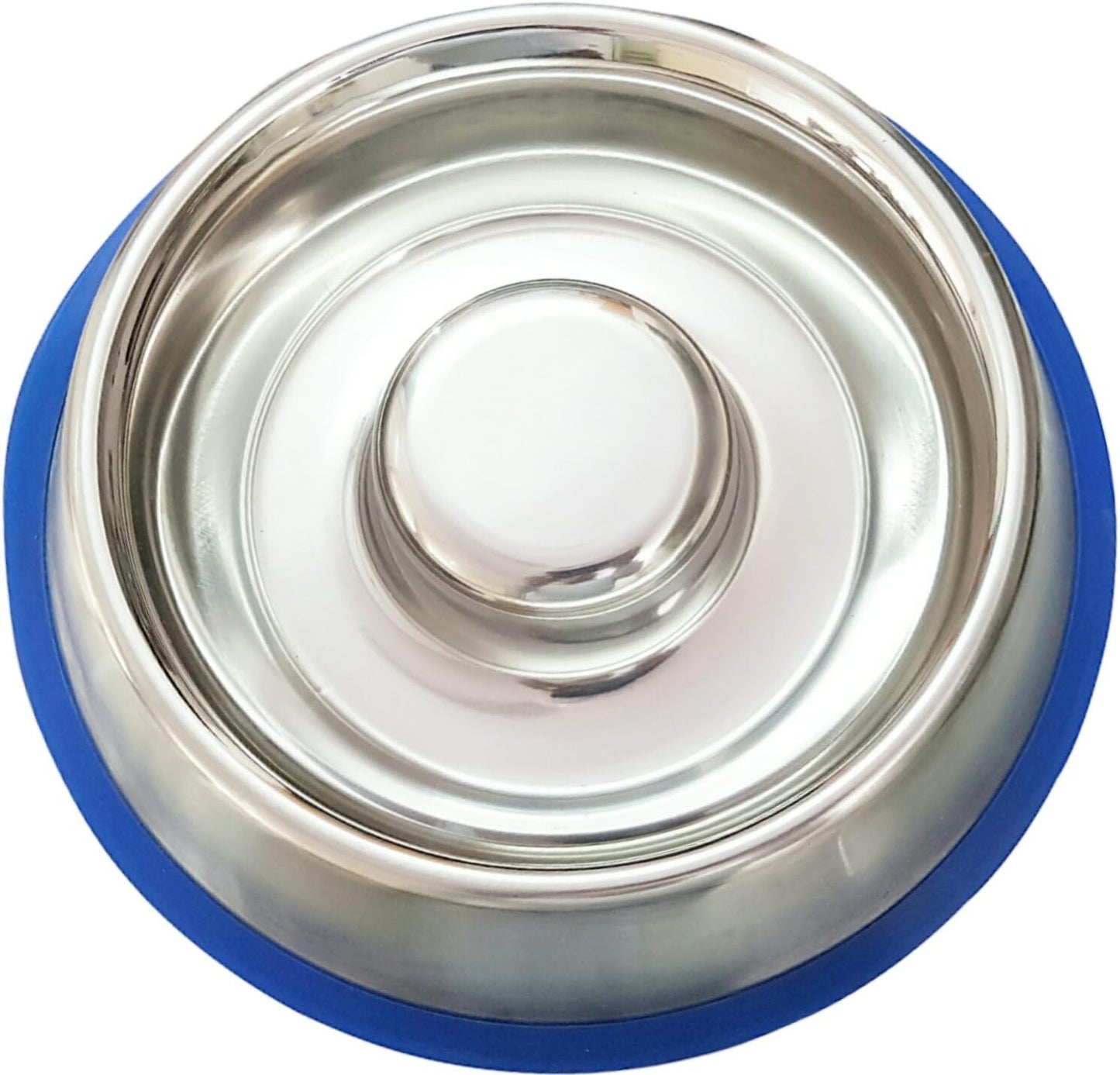 Mr. Peanut's Stainless Steel Interactive Slow Feed Dog Bowl with a Blue Base, Fun Healthy Bloat Stop Feeder (Large)