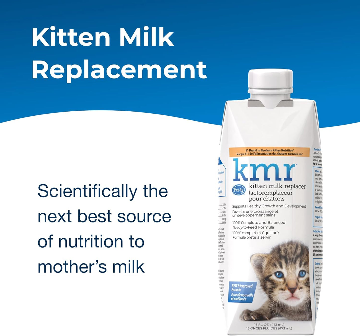 PetAg KMR Kitten Milk Replacer Liquid - 16 oz - Ready-to-Feed Formula with Vitamins for Kittens - Easy to Digest