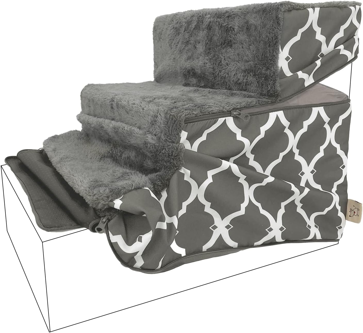 Best Pet Supplies Non-Slip Foam Dog Stair & Pet Ramp, Balanced Indoor Step Support - Foldable Stair Cover, Gray Lattice, 3-Step