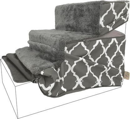 Best Pet Supplies Non-Slip Foam Dog Stair & Pet Ramp, Balanced Indoor Step Support - Foldable Stair Cover, Gray Lattice, 3-Step