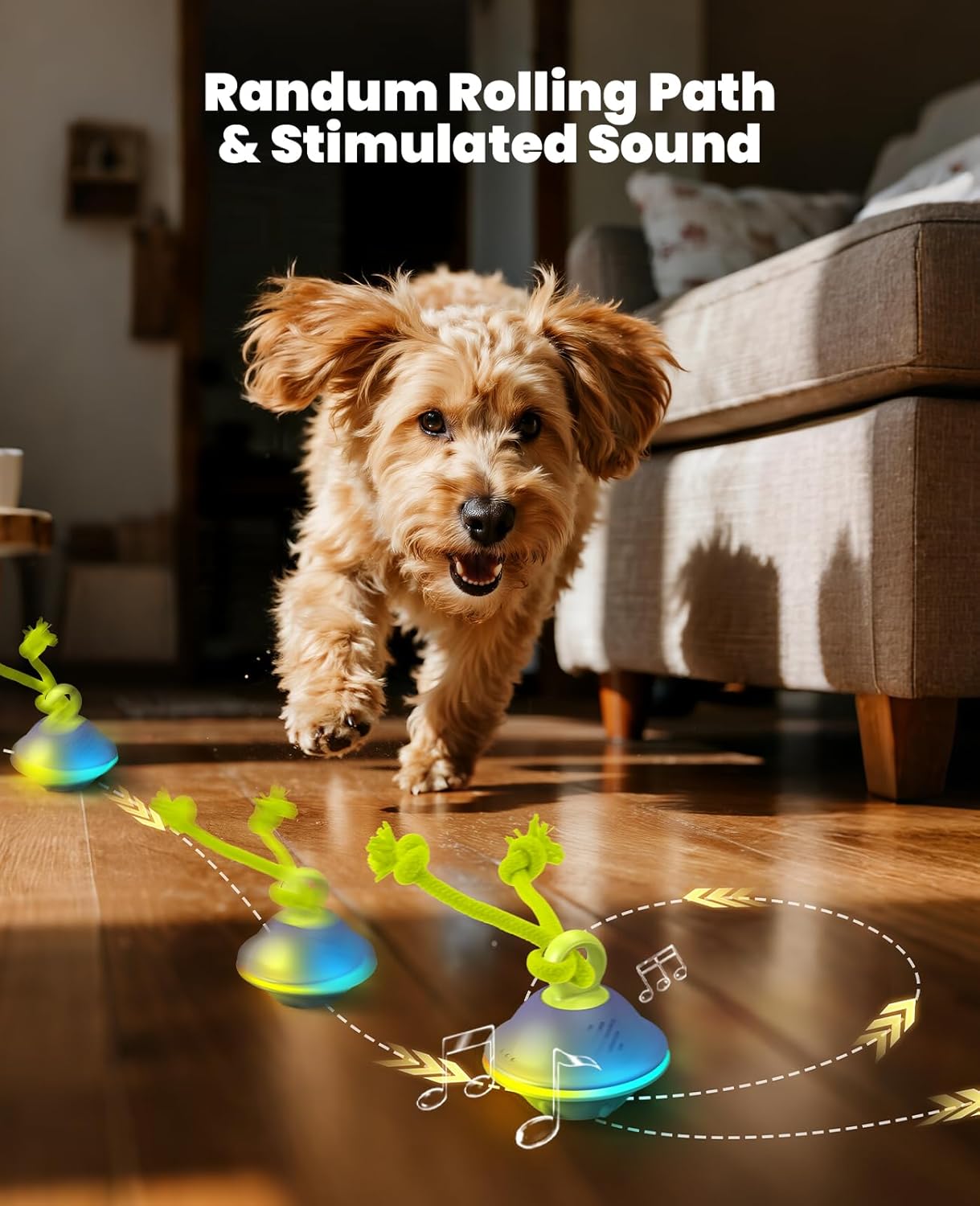Smart Interactive Dog Toys, Automatic Moving and Rolling Dogs Ball with Rope, Motion-Activated Squeaky Ball for Small Medium Dogs for Boredom, RGB Lights, stimulating Sound, Voice Recording