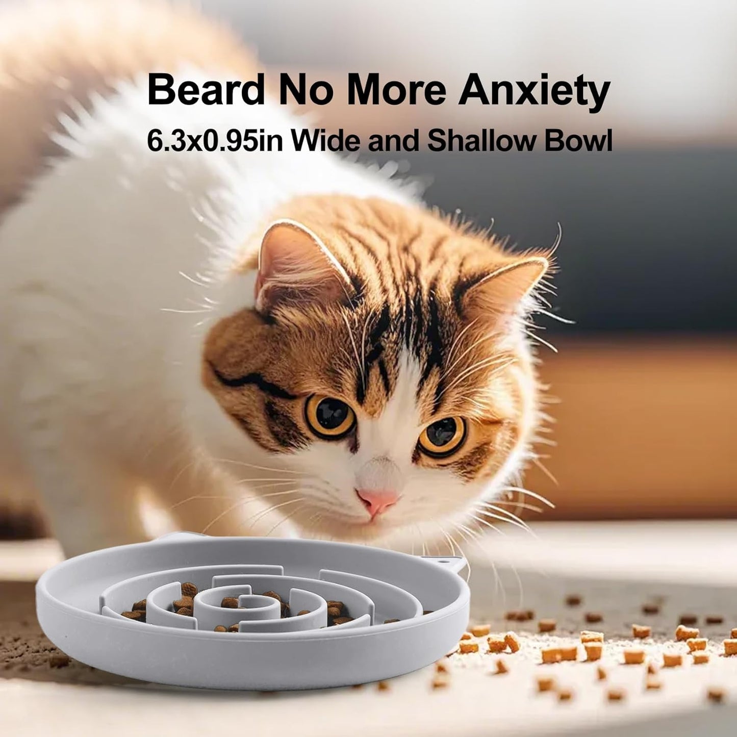 Slow Feeder Cat Bowl, Durable Anti-Gulping Cat Food Bowl for Healthy Digestion, Maze Design Easy to Clean for Wet/Dry Food(Grey)