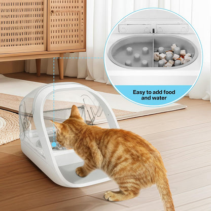 Cat Slow Feeder Bowls and Mat Set for Automatic Pet Care Feeder, YOIHABV 1 Slow Feed Single Bowl, 1 Puzzle Feeding Split Bowl, 1 Mat, Promote Healthy Eating, Non-Slip and BPA-Free, Easy to Clean