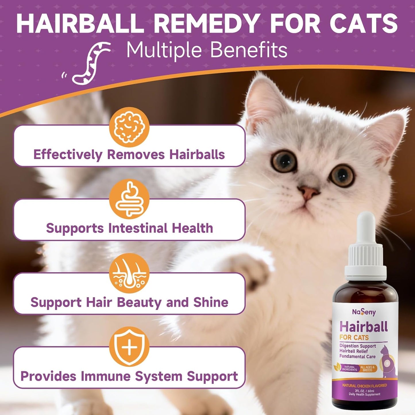 Mushroom for Dogs & Cats, Support Immune System, Digestion, Skin & Coat, Cat Hairball Remedy - Kitten Furball Treatment