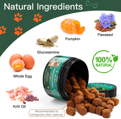 Probiotics for Dogs + Dog Multivitamin Supplement, Glucosamine, Digestive enzymes, Omega-3, Chews for Itchy Skin and Itchy Ears, Joint, Skin, Digestive Health, Immunity Health