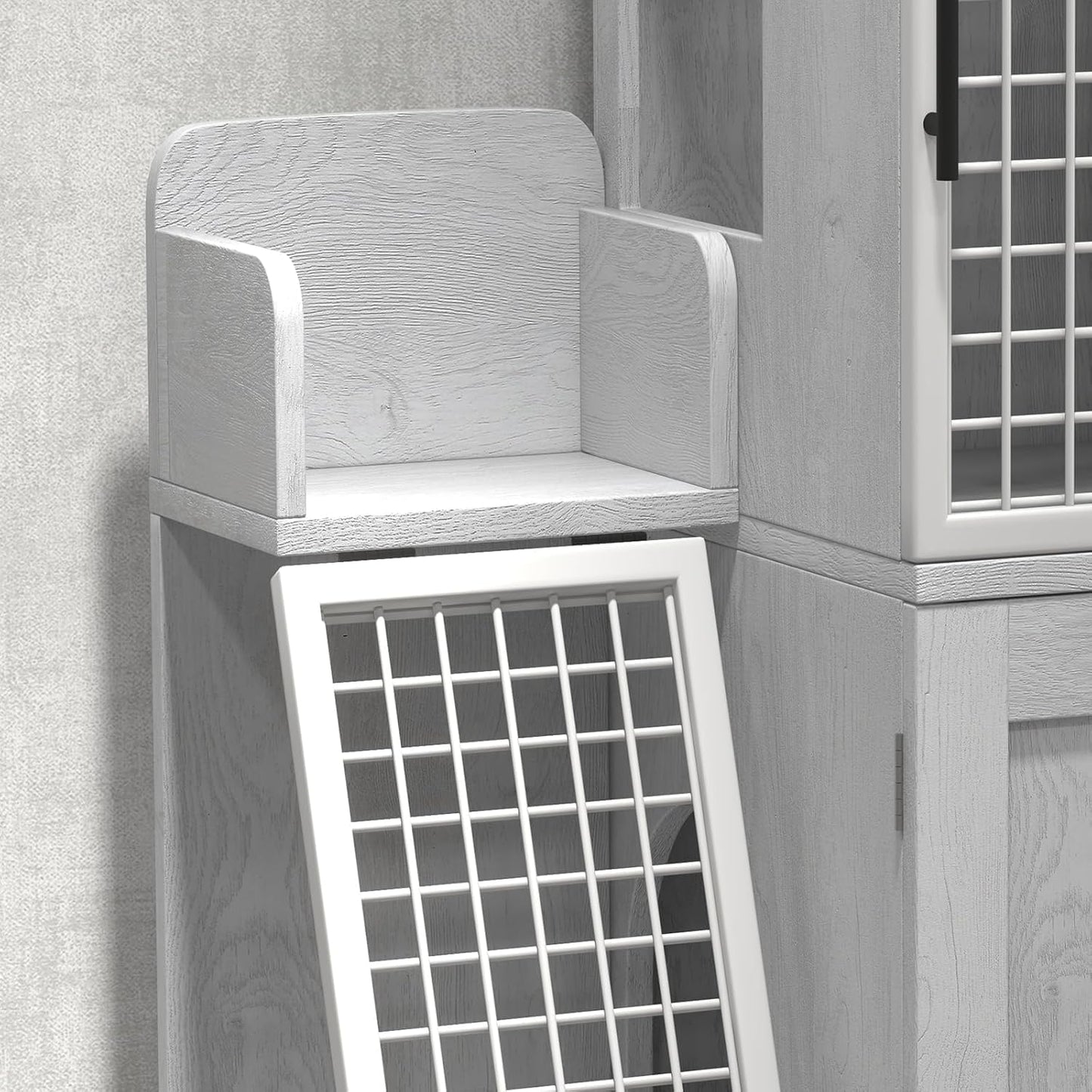 GAOMON Cat Litter Box Enclosure with Platform, Double Layer Hidden Cat House Furniture, Modern Indoor Cat Villa with Ladder, Kitty Washroom Cabinet for Indoor Cats - White