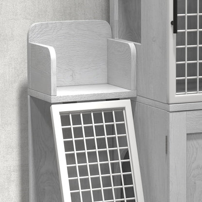 GAOMON Cat Litter Box Enclosure with Platform, Double Layer Hidden Cat House Furniture, Modern Indoor Cat Villa with Ladder, Kitty Washroom Cabinet for Indoor Cats - White