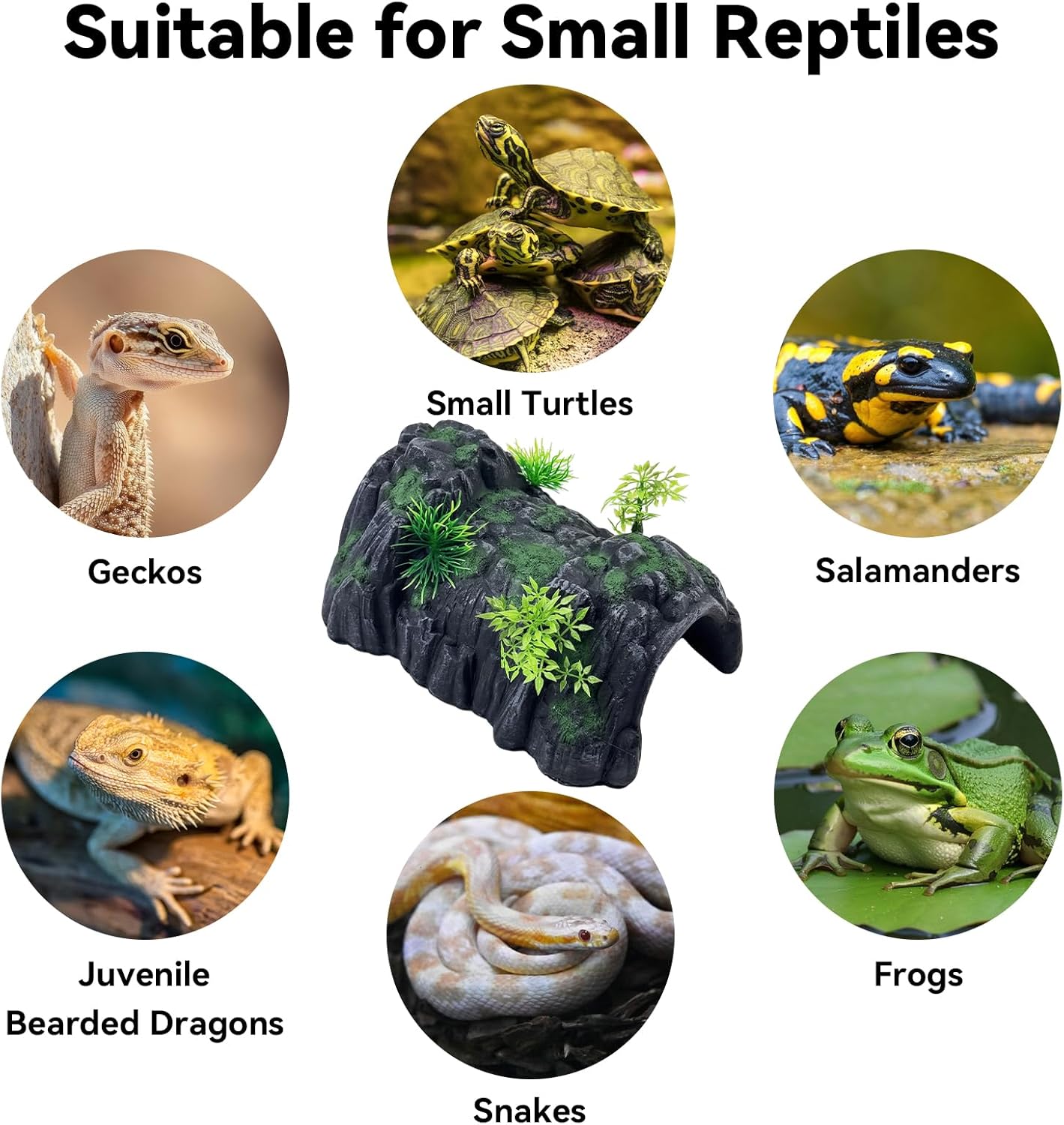 PINVNBY Reptile Rock Hide Cave,Resin Crested Gecko Hideout Caves Lizard Hideaway Bridge Terrarium Habitat Decor for Lizard Snake Turtle