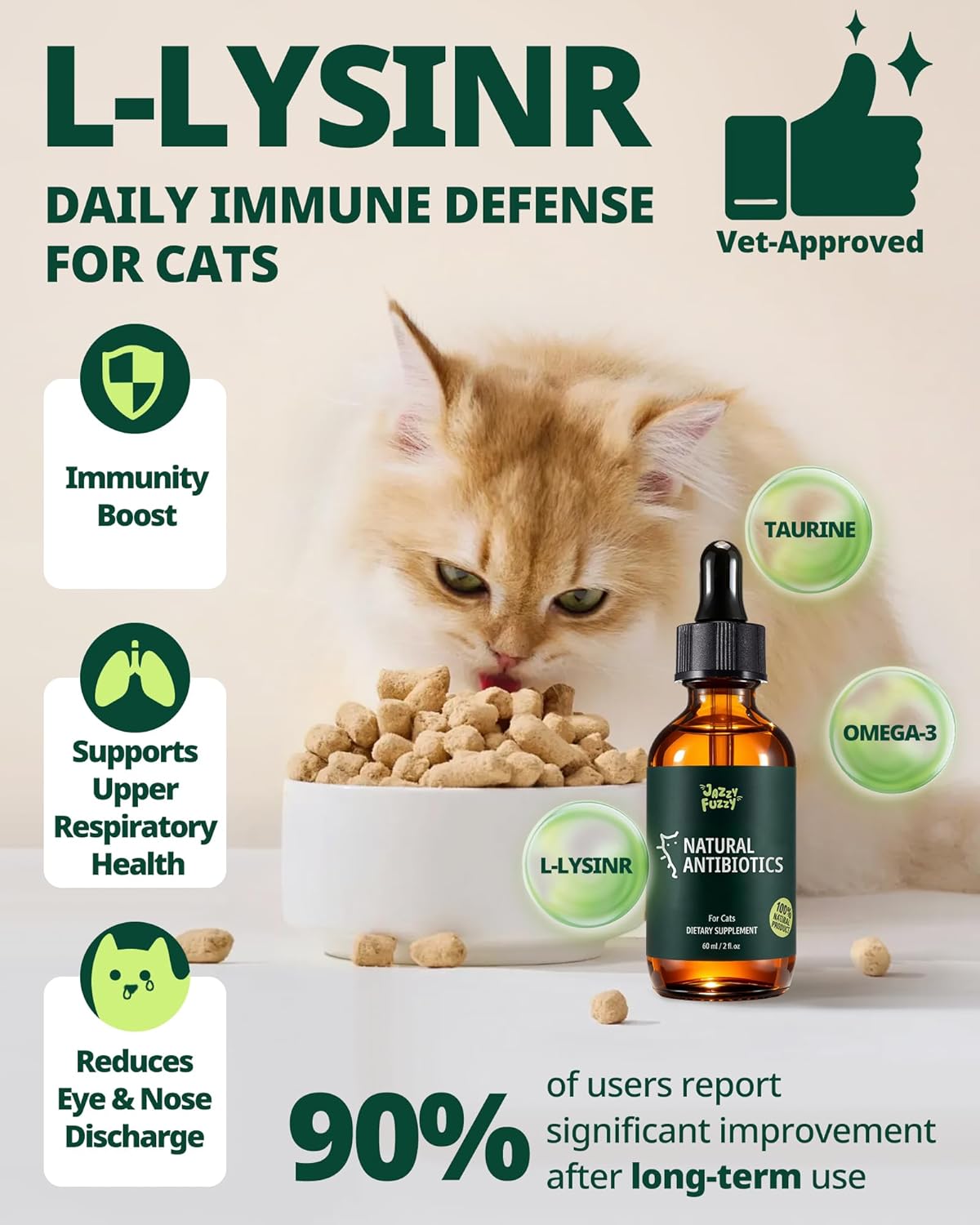 Antibiotic for Cats, Natural Cat Antibiotic Supplement with L-Lysine for Immune Support & Allergy Relief, Respiratory Health, Sneezing, Runny Nose, Infections, for All Cats, Chicken Flavor - 2 Oz
