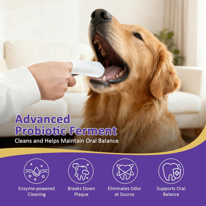 Pet Dental Finger Wipes,Teeth Cleaning Wipes for Dogs & Cats, Cats & Dogs Probiotic Teeth Wipes, Daily Oral Care for Plaque & Tartar Removal, Fresh Breath Support, 50 Count