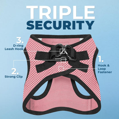 Best Pet Supplies Voyager Step-in Air All Weather Mesh Harness and Reflective Dog 5 ft Leash Combo with Neoprene Handle, for Small, Medium and Large Breed Puppies - Pink Base, XXS