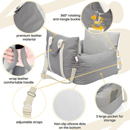 Leather Dog Car Seat for Small Dogs, Dog Booster Seat with Storage Pocket and Clip-On Safety Leash, Water/Scratch Resistant Both Indoor and Outdoor Use