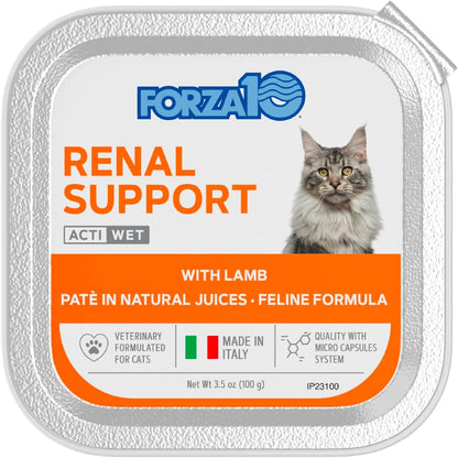 Forza10 - Cat Food, Vet-Formulated Renal Wet, Non GMO, Kidney Care Food with Lamb Flavor, Crafted for Adults, Made in Italy (3.5 oz, 12 Pack)