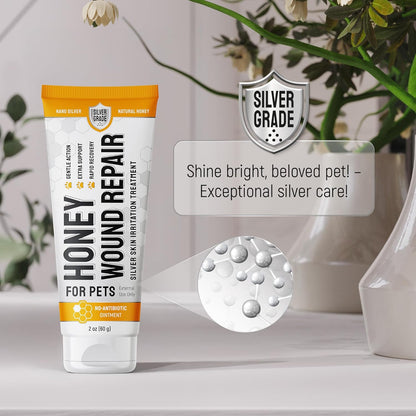 Cat Wound Care Gel for Scratches, Bites, & Irritations – Hot Spot Treatment for Cats & Kittens – Honey Wound Repair Ointment in Gel Form with Colloidal Silver & Honey for Topical Use – 2 Oz Tube