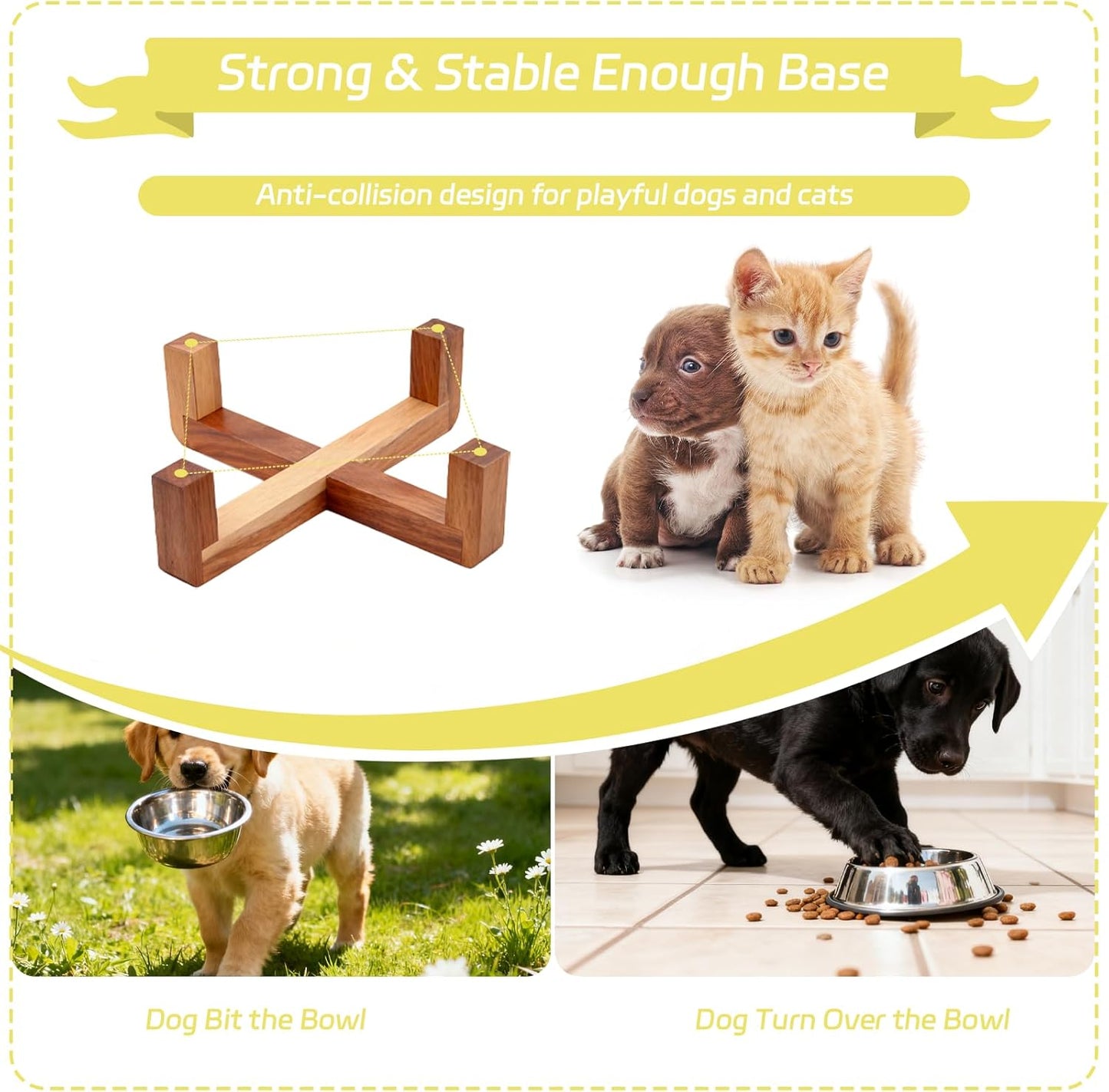 28.74 OZ Elevated Ceramic Dog Bowl Set with Acacia Wood Stand - 3.6 Cup Cat Food Bowl Raised Pet Dish Modern Indoor Water Basic Bowls for Puppies - 850 ML (Single Bowl with Stand)