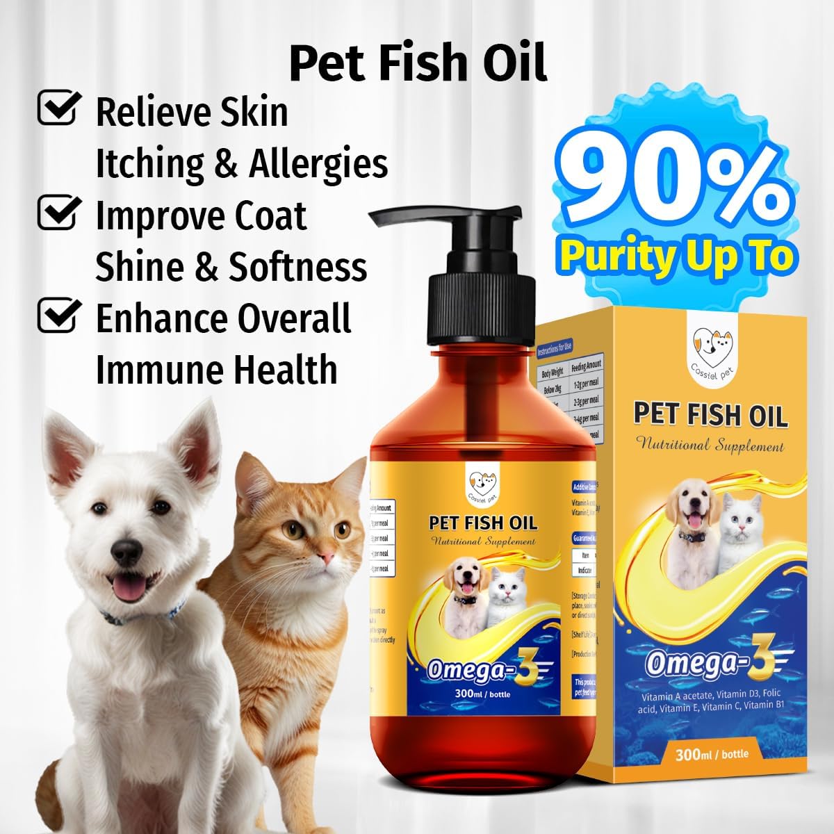 Fish Oil for Dogs, Wild Alaskan Salmon Oil for Dogs & Cats, Fish Oil, Omega 3 EPA DHA, Less Shedding, Promotes Heart, Itching, Healthy Skin and Coat, Joint & Immune Health, 10.15 oz Liquid