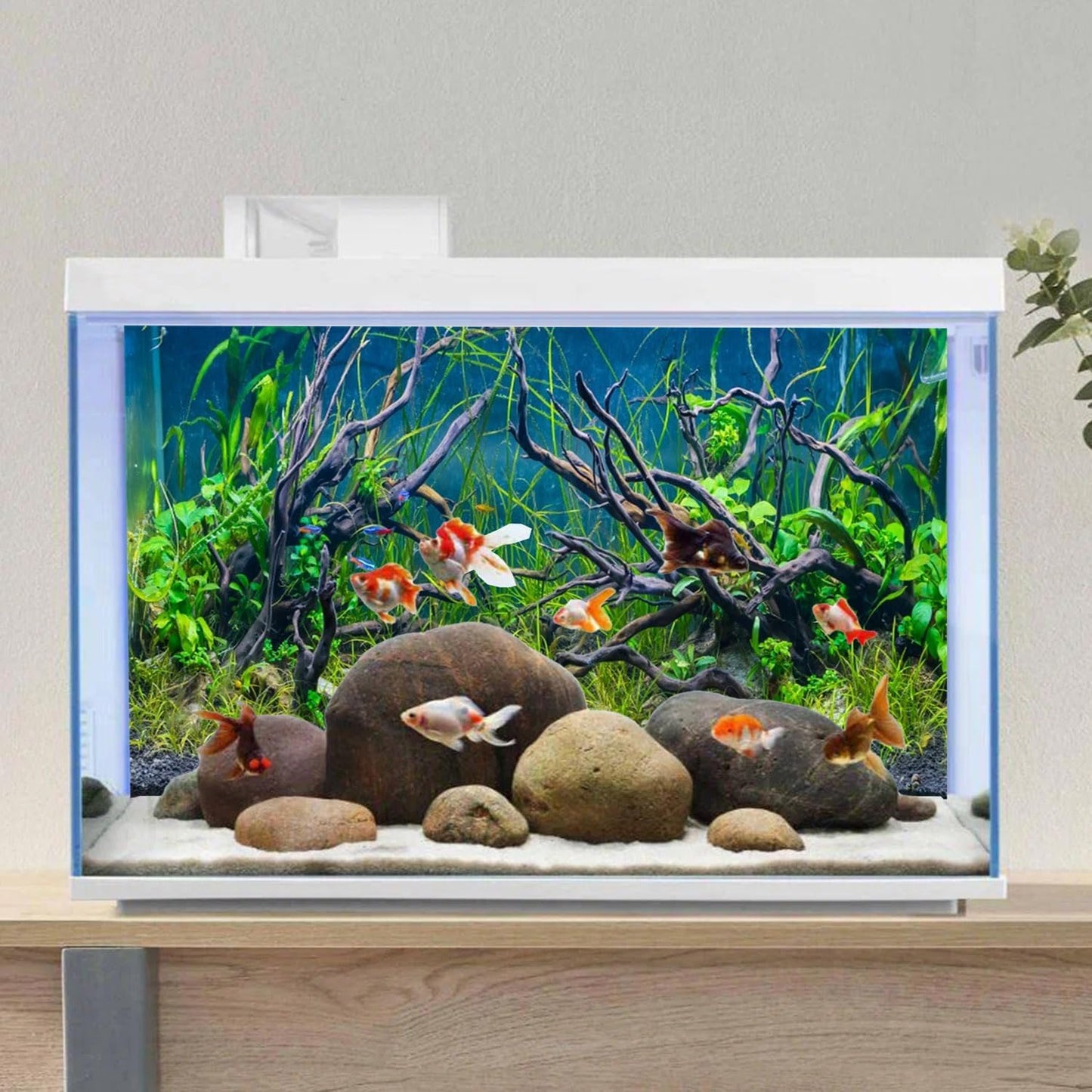 AWERT 48x24 inches Tropical Fish Tank Background River Bed & Lake Aquatic Plant Undersea Tree Branch Aquarium Background Vinyl