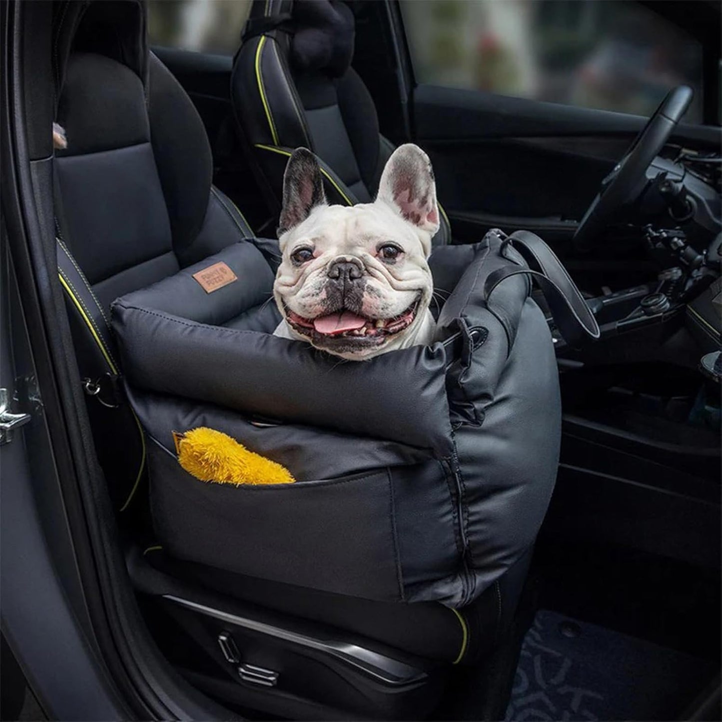 FUNNYFUZZY Dog Car Seat for Medium Sized Dogs, Waterproof 3 in 1 Soft Leather Dog Car Bed for Travel and Home,Portable and Safety,Fits Pets Up to 35 lbs(Black)