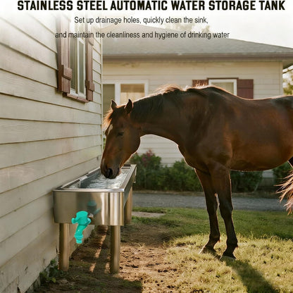 Automatic Livestock Water Trough Animal Stainless Steel Larger Automatic Waterer with Float Valve Kit for Goat Cattle Horse Hog Pigs Dog Water Dispenser Outdoor,22"L x8.6"W x 5.1"H,3 Gallons