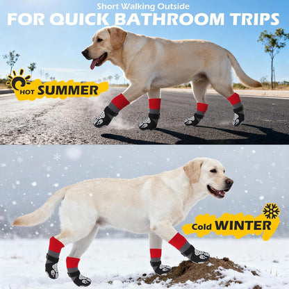 EXPAWLORER Christmas Anti Slip Dog Socks to Prevent Licking Paws, Dog Shoes for Cold Winter, Dog Booties for Hardwood Floors, Dog Boots & Paw Protectors for Small Medium Large Senior Dogs Red Black S