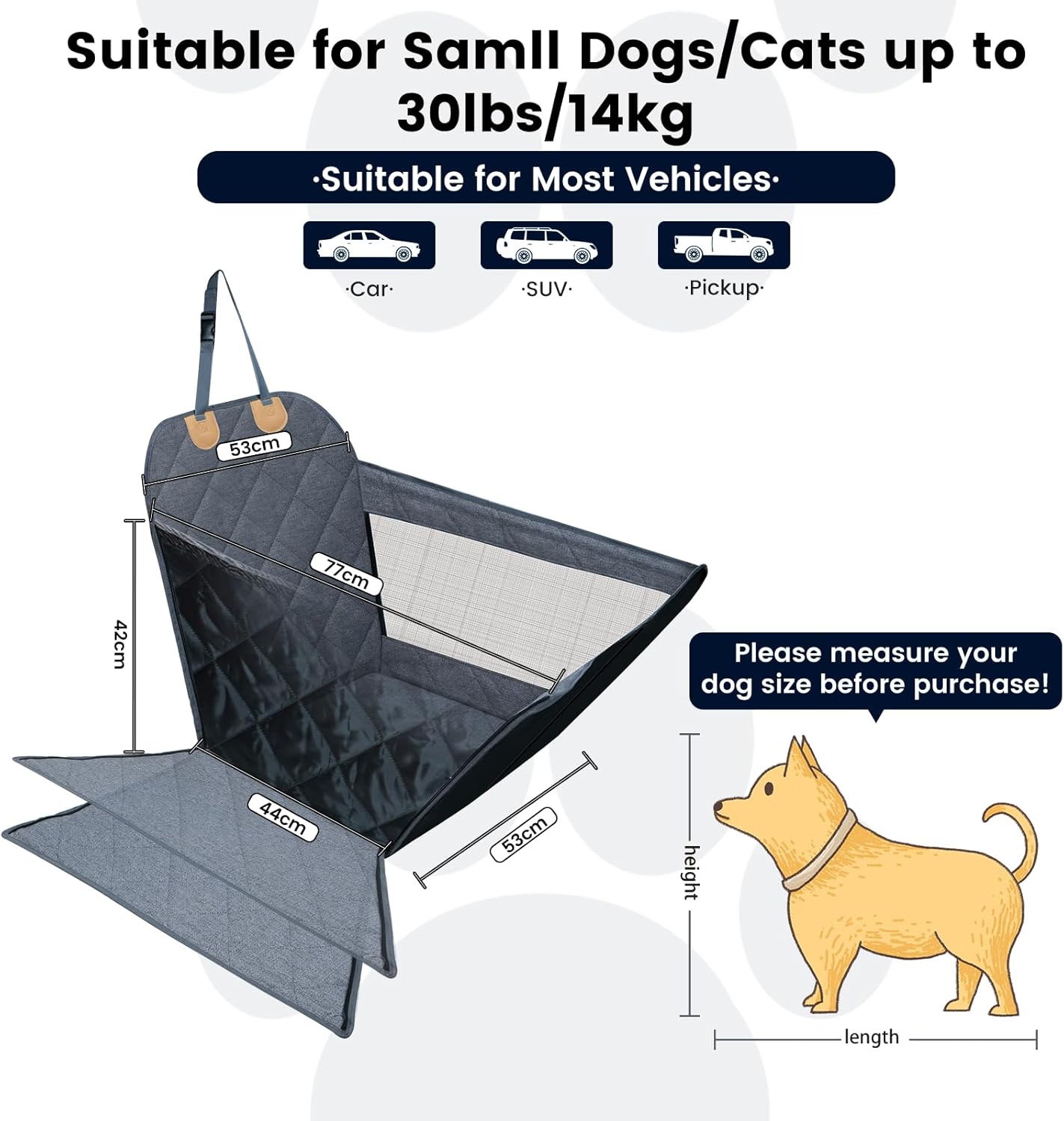 Front Seat Dog Car Seat for Small/Medium Dogs with Door Protection – Full Coverage Pet Booster Seat with Mesh Window, Zippered Side Flaps, Safety Buckle, Grey Linen Fabric