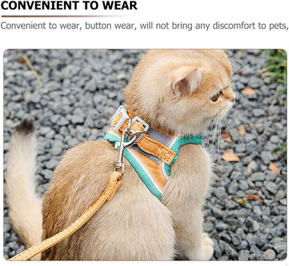 Kitten Harness Leash Set Adjustable Reflective Chest Strap Vest Outdoor Walking Cat Control Rope Small Size for Cats and Kittens