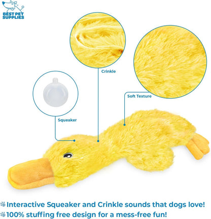 Best Pet Supplies Interactive Squeaky Dog Chew Toy, Ideal Dog Toys for Chewers, Small, Medium & Large Dogs, and Fetch Lovers - Crinkle Duck (Yellow), Large