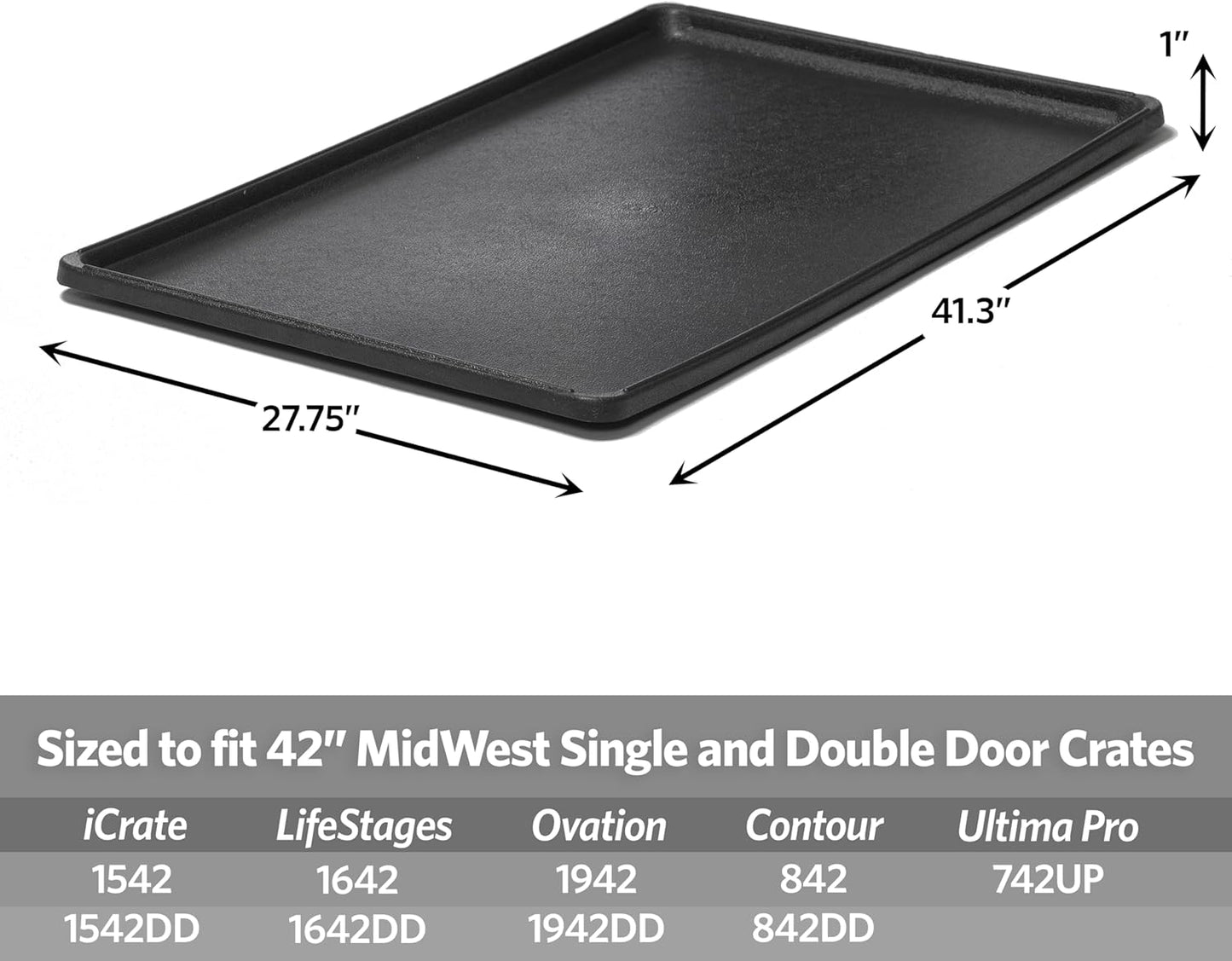 MidWest Homes for Pets Replacement Pan for 42-inch Dog Crates, Fits All Midwest and New World 42-inch Pet Cages, Multiple Uses, Plastic, Black, 9PAN