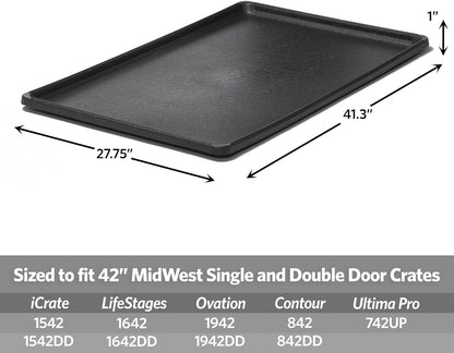 MidWest Homes for Pets Replacement Pan for 42-inch Dog Crates, Fits All Midwest and New World 42-inch Pet Cages, Multiple Uses, Plastic, Black, 9PAN