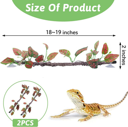VCEPJH Reptile Bark Bedding,1 LB Natural Cork Bark for Geckos and Reptile Climbing Branch Decor 2 Pcs Bendable Jungle Vine with Suction Cup Terrarium Plant for Gecko Bearded Dragons, Snake,Frog
