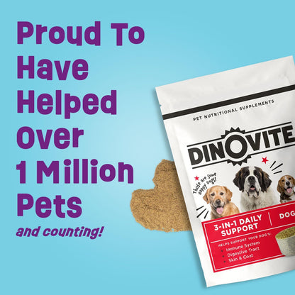 Dinovite 3 in 1 Probiotic for Medium Dogs, Skin & Coat, Digestive Health & Joint Relief, Dog Food Toppers, Immune Support, Allergy Relief & Itch Relief Skin Care, 90 Servings (18-45lb)