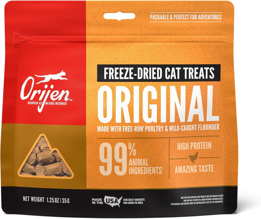 ORIJEN Freeze Dried Cat Treats Grain Free High Protein Raw Animal Ingredients Original 1.25oz Bag