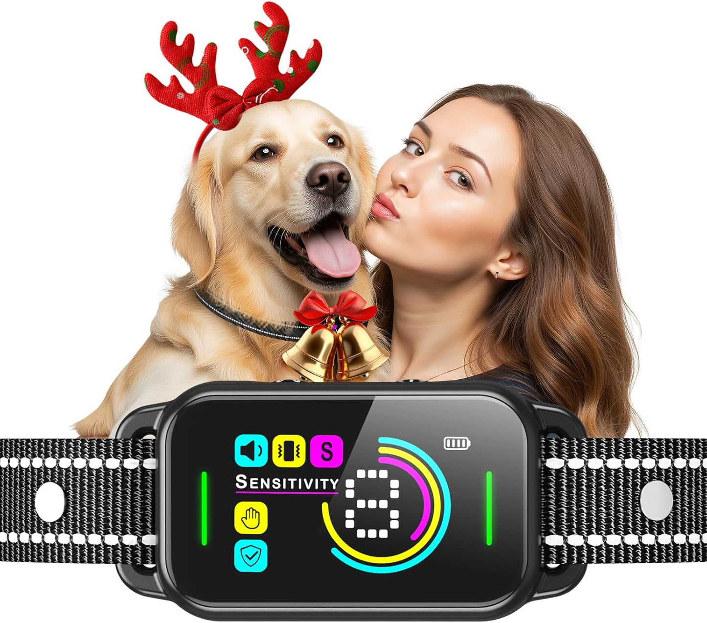 Dog Bark Collar for Large Medium Small Dogs - Smart AI 1S Stop Barking, Anti Barking Device & Dog Training Collar with Beep, Vibration & 8-Level Sensitivity, IP67 Waterproof, USB-C Fast Charge - Black