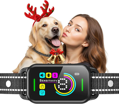 Dog Bark Collar for Large Medium Small Dogs - Smart AI 1S Stop Barking, Anti Barking Device & Dog Training Collar with Beep, Vibration & 8-Level Sensitivity, IP67 Waterproof, USB-C Fast Charge - Black
