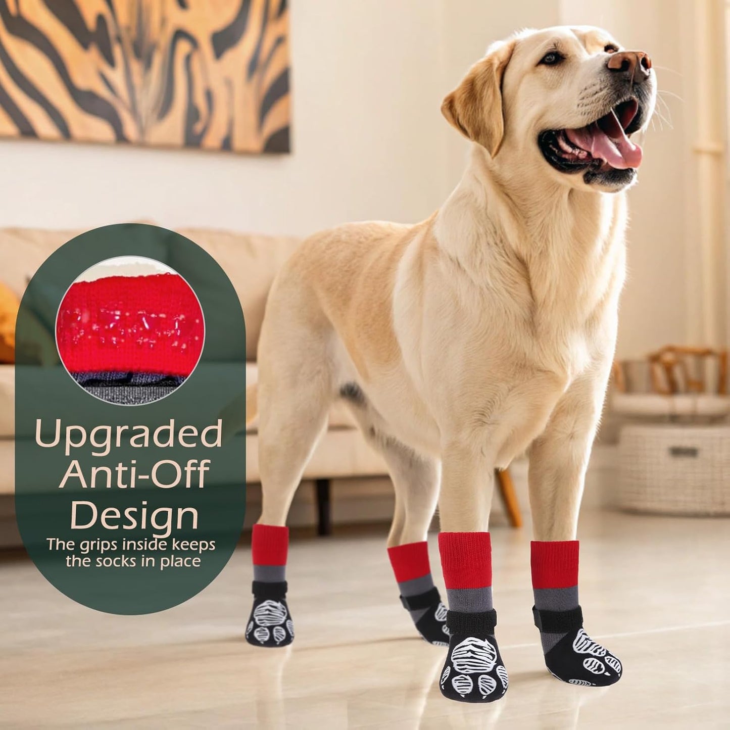 EXPAWLORER Christmas Anti Slip Dog Socks to Prevent Licking Paws, Dog Shoes for Cold Winter, Dog Booties for Hardwood Floors, Dog Boots & Paw Protectors for Small Medium Large Senior Dogs Red Black S