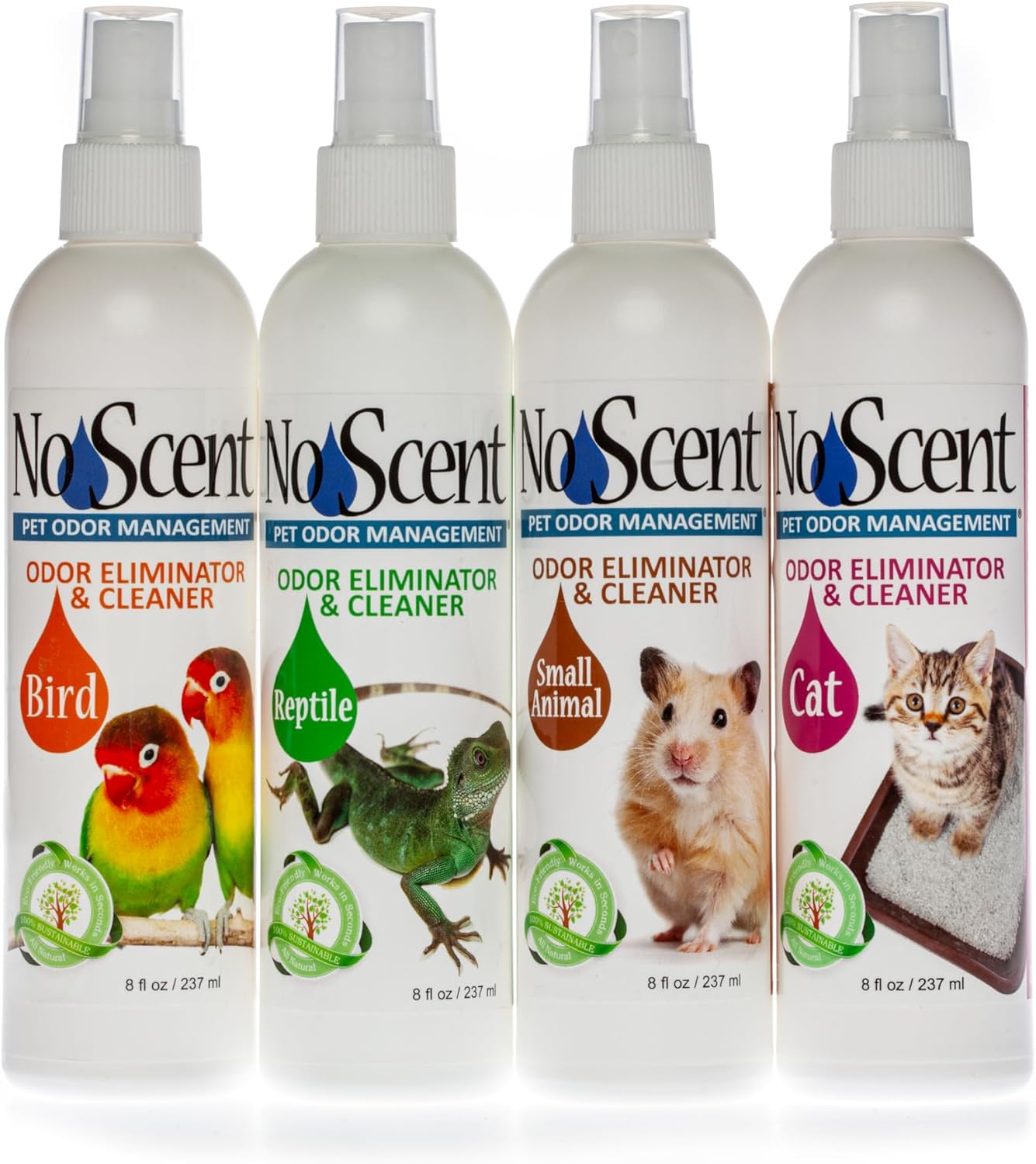 No Scent - Bird,Reptile, Small Animal,and Cat - Pet Odor Eliminator Spray, Safe for Pet Areas and Cages, Multi Pack, 4 Pack 8oz