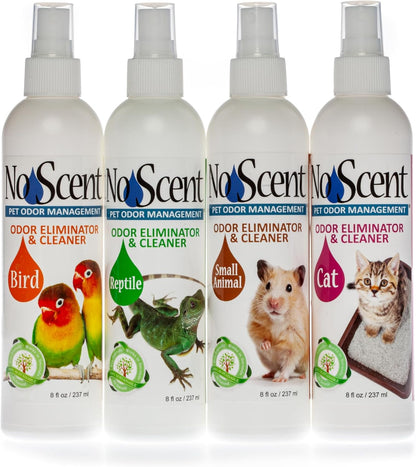 No Scent - Bird,Reptile, Small Animal,and Cat - Pet Odor Eliminator Spray, Safe for Pet Areas and Cages, Multi Pack, 4 Pack 8oz